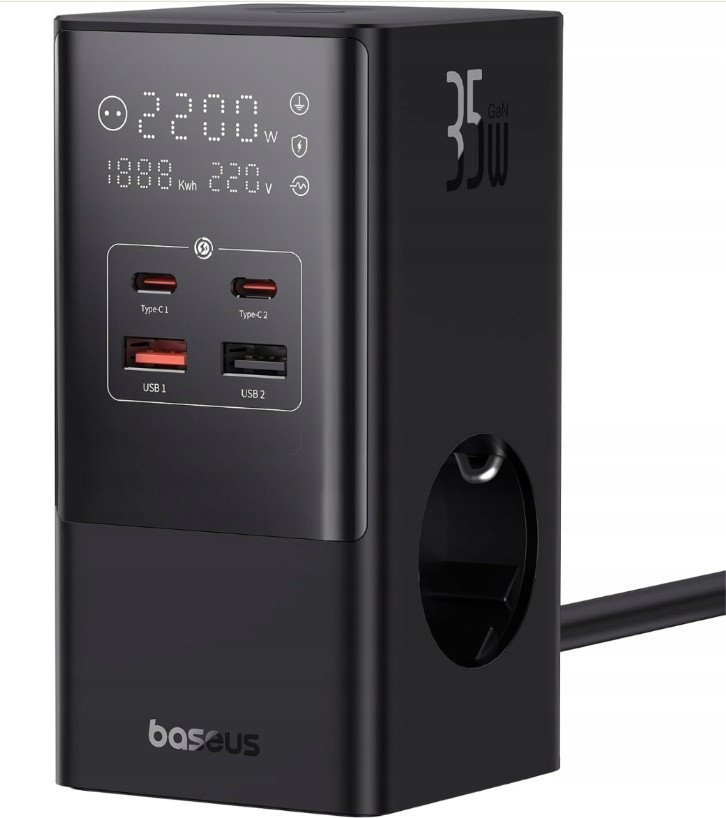 Baseus GaN5 listwa zasilająca łądowarka 35W 7w1 3xAC + 2xUSB-C + 2xUSB-A [CCGAN35-S3ACE]