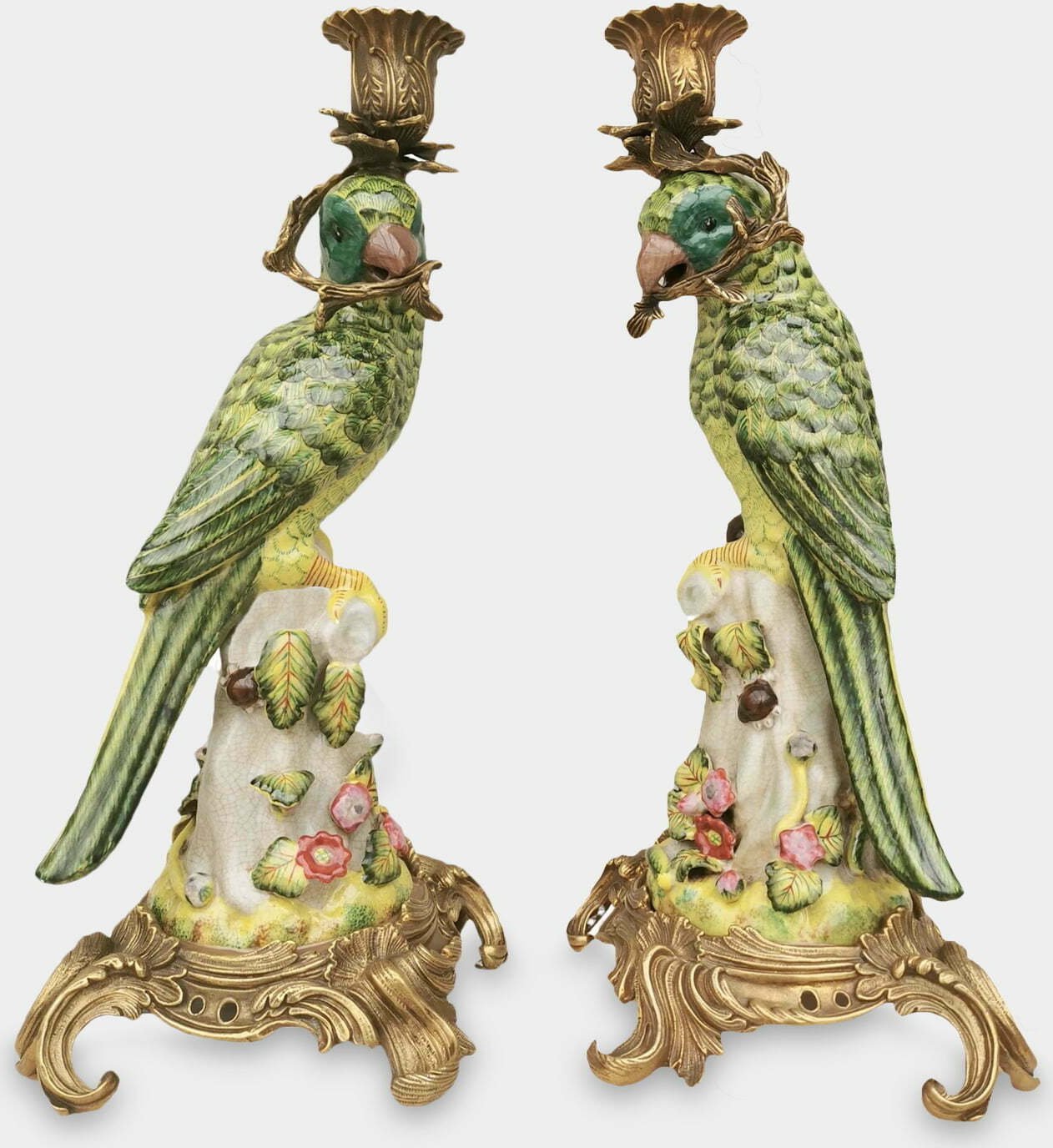 rzezbyzbrazu Porcelanowe Świeczniki Papugi Zielone