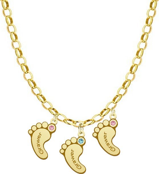 Radziszewska Jewellery Stópki Imię Dziecka Pozłacany Naszyjnik Personalizowany