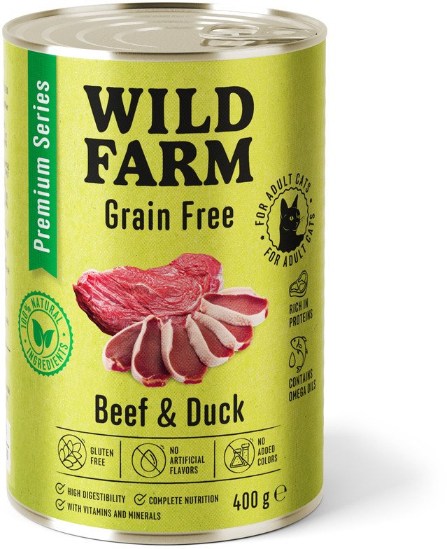 WILD FARM Premium Grain Free Beef and Duck 400g - bezzbożowa karma dla kota