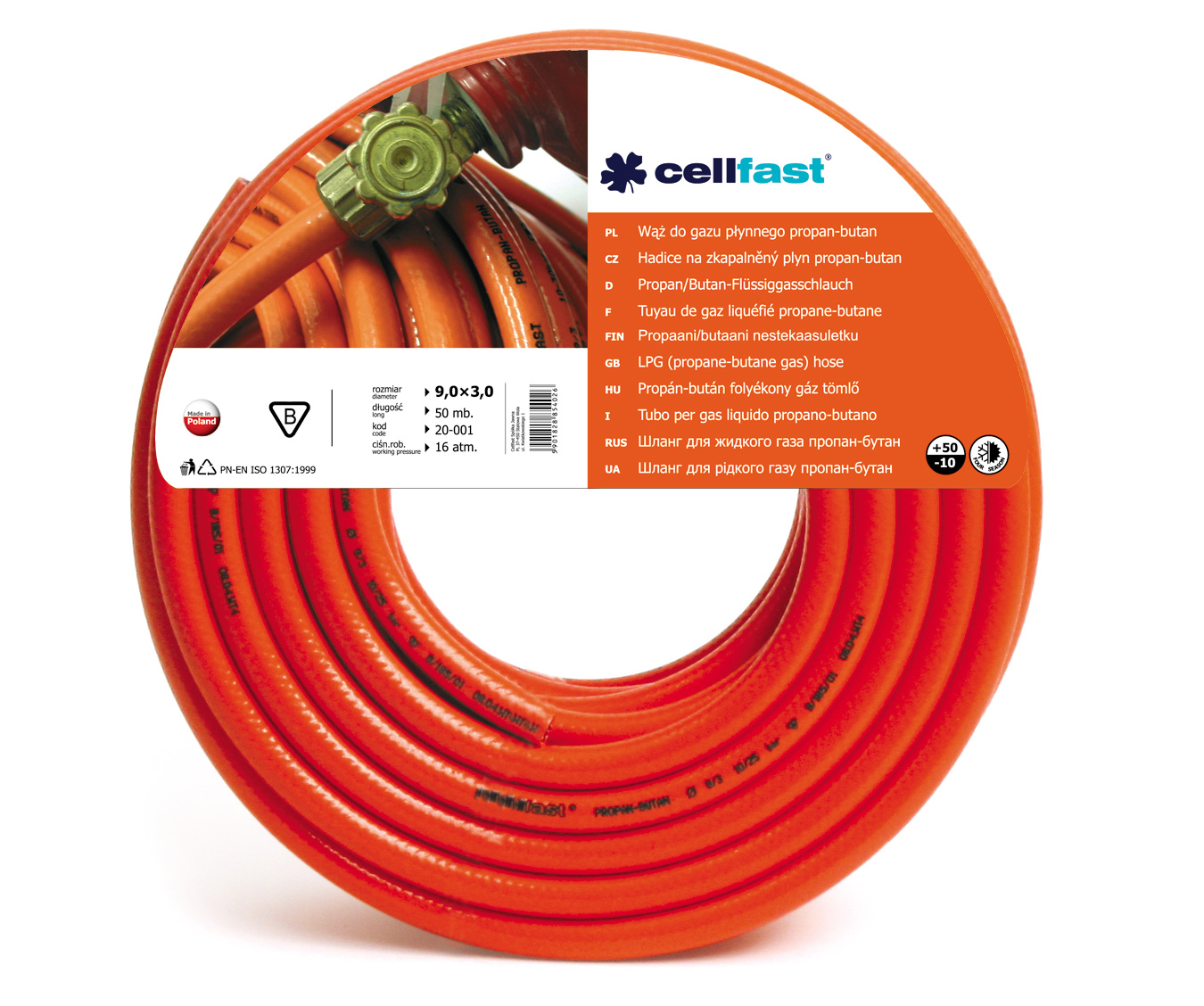 Cellfast Wąż do gazu płynnego propan-butan 9x3mm 50m 20-001