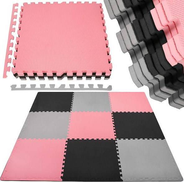 Springos Mata piankowa kwadraty 179x179 cm szare, czarne, różowe puzzle dla dzieci, do ćwiczeń pianka EVA UNIWERSALNY