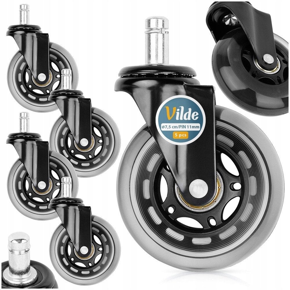 Kółka do Fotela Kauczukowe Obrotowe VILDE 7,5 cm / 11 mm 5 szt.