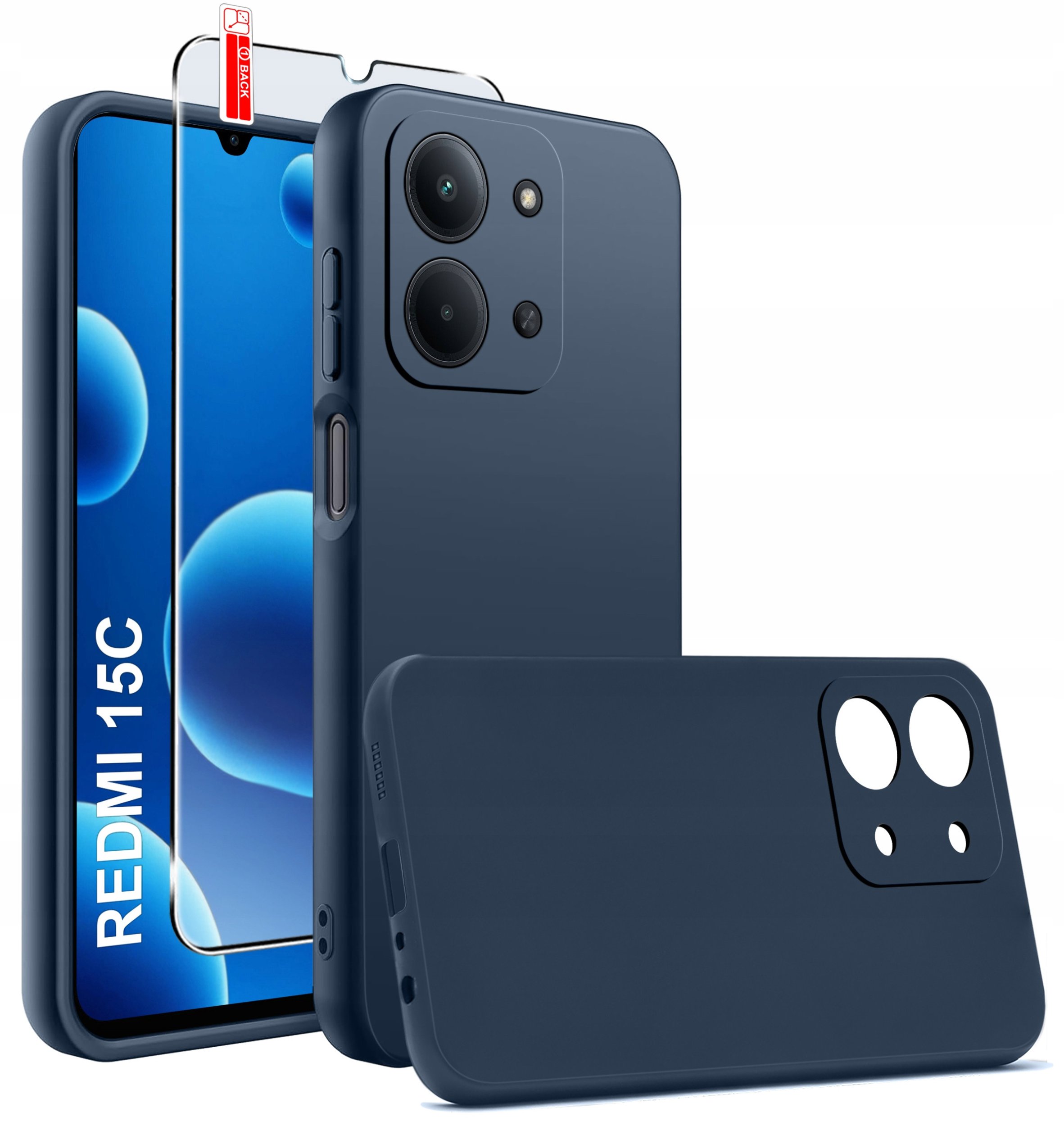 Etui Granatowe Matowe Silikon Slim do Xiaomi Redmi 15C 5G + SZKŁO 9H