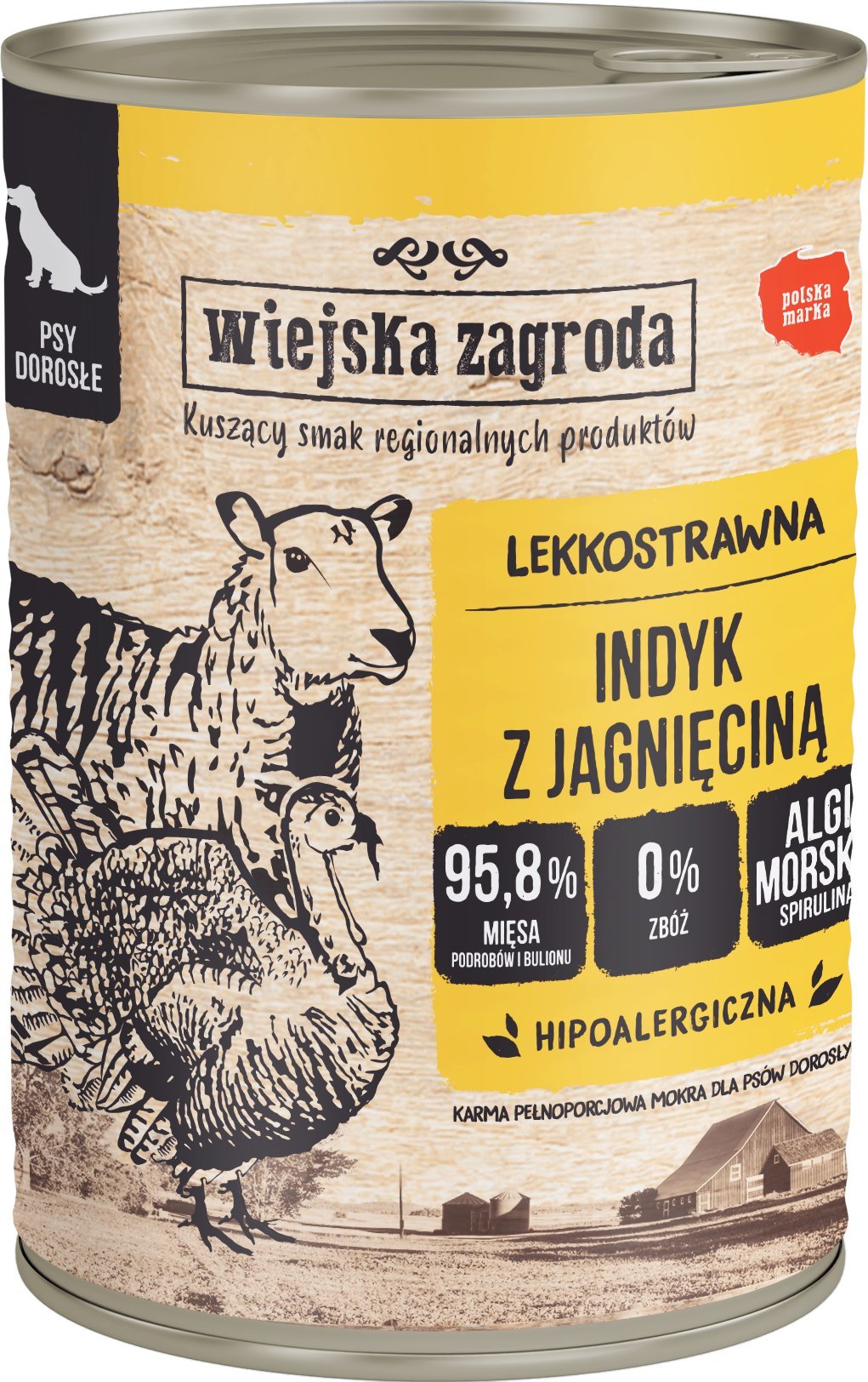 Wiejska Zagroda Karma mokra dla psa Indyk z jagnięciną (dorosły) II 400g