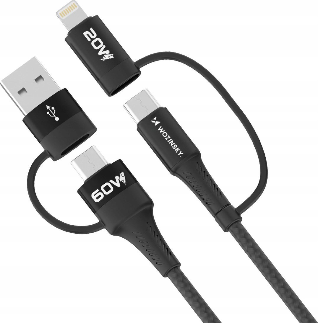Kabel USB Wozinsky USB-A - 2x USB-C + Lightning 1 m Czarny (5907769308819)