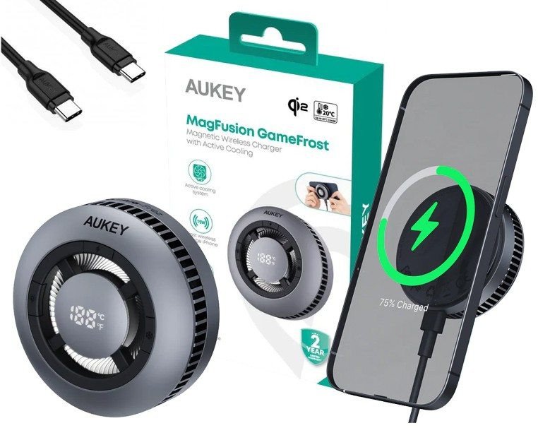 AUKEY LC-G10 chłodząca ładowarka bezprzewodowa MagSafe Qi2 15W USB-C