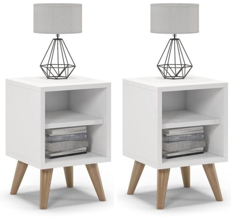 Szafki nocne, 2 sztuki, otwarte, SKAND, 30x30x45 cm, biel, mat | TYLETEGOTU