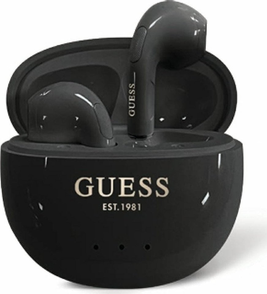 Guess Glossy Effect Egg Shape Printed Classic Logo TWS headphones, black
