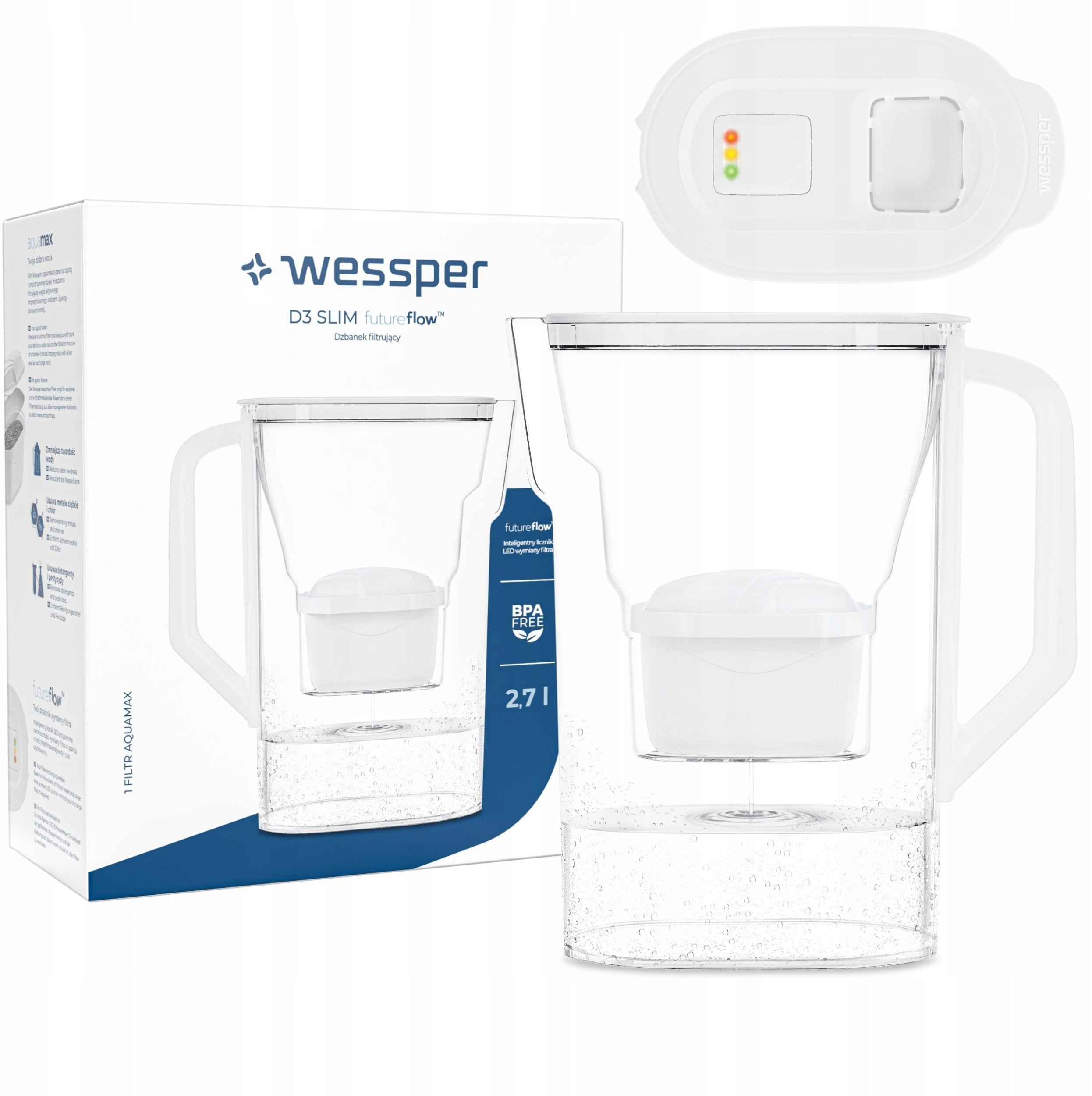 Dzbanek Wessper D3 SLIM FutureFlow Aquamax (WES205-FF-WH)