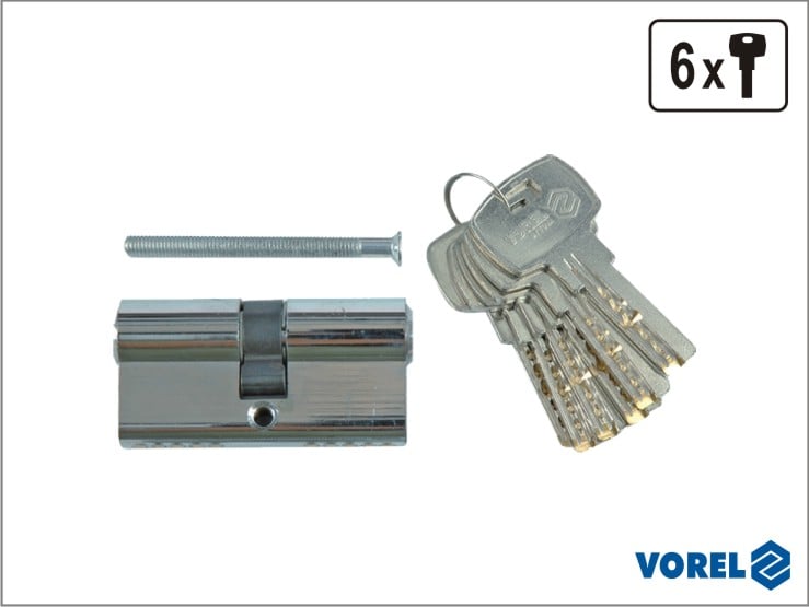 Vorel Wkładka symetryczna chromowana nawiercana 62mm 6 kluczy 31/31mm 77180