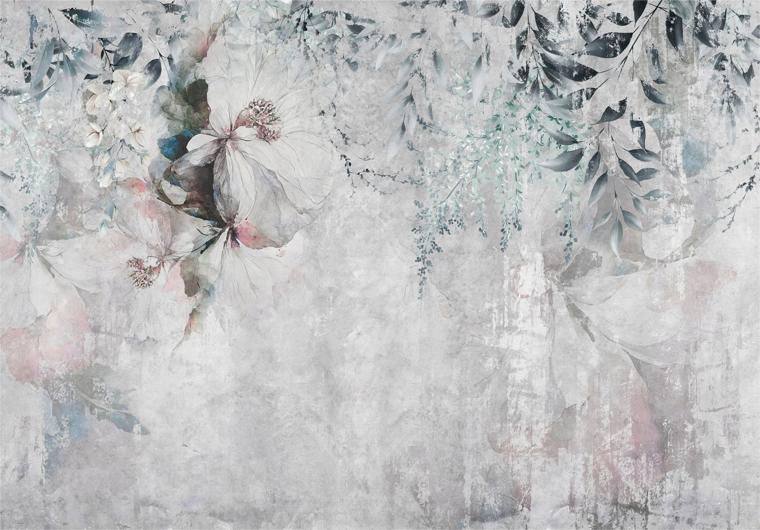 FOTOTAPETA KWIATY NA BETONIE LIŚCIE DO SYPIALNI SALONU TAPETA 200x140