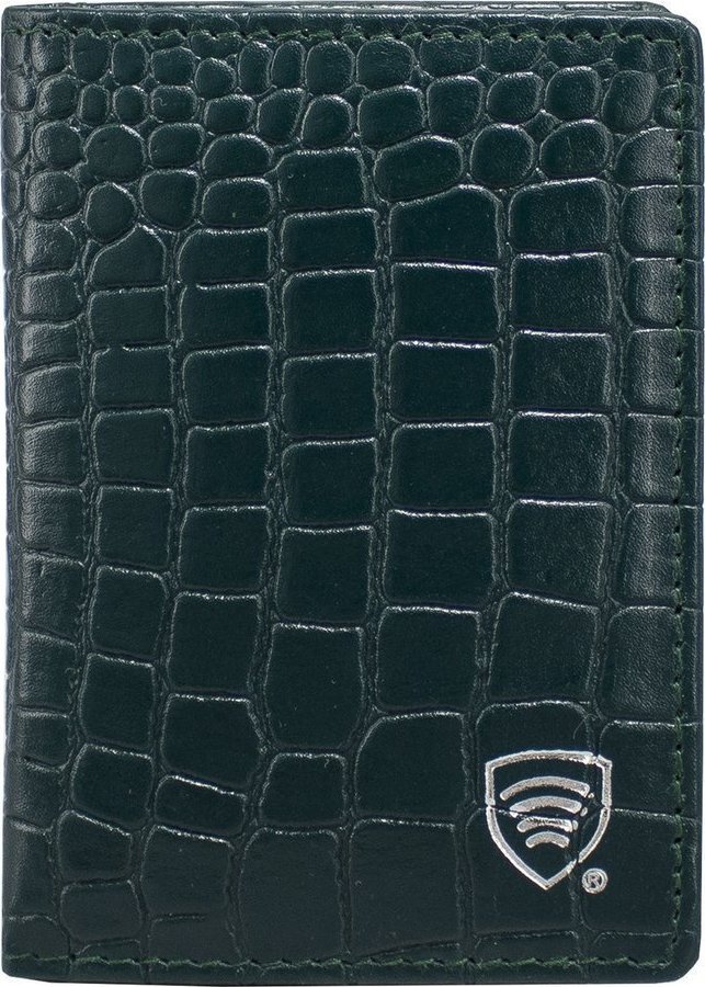KORUMA Mały skórzany portfel na karty kredytowe RFID (Zielony, Croco) Uniwersalny