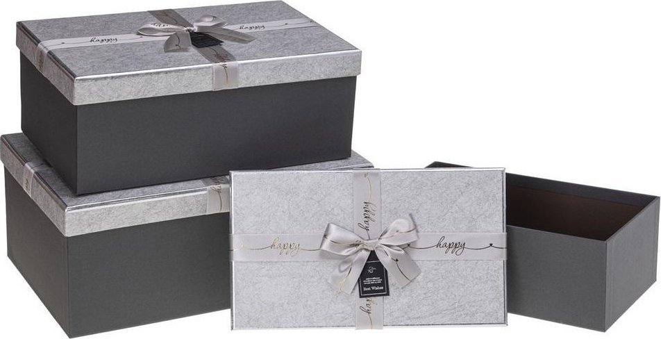 Pudełko prezentowe z kokardą 3szt srebrny ROZETTE