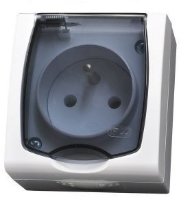 Ospel MADERA Gniazdo hermetyczne pojedyncze z/u IP44 klapka przezroczysta biała (GNH-1NZd)