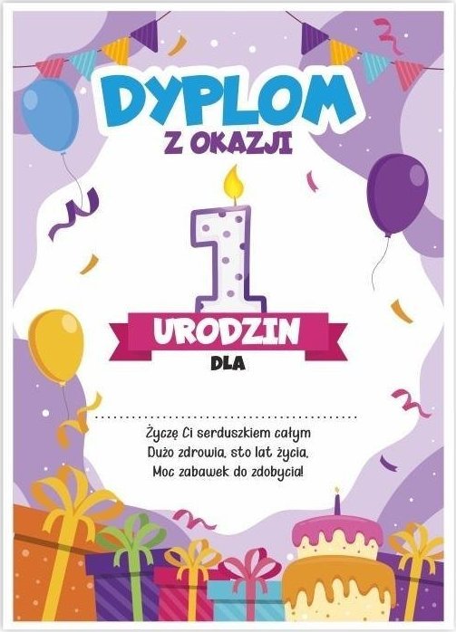 LearnHow Dyplom A5 urodzinowy - pierwsze urodziny 5szt