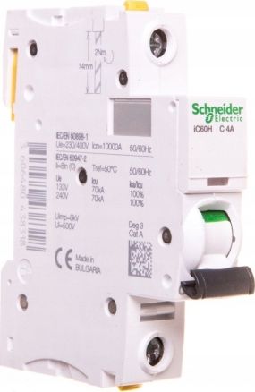 Schneider Electric Wyłącznik nadprądowy 1P C 4A 10kA AC iC60H-C4 (A9F07104)