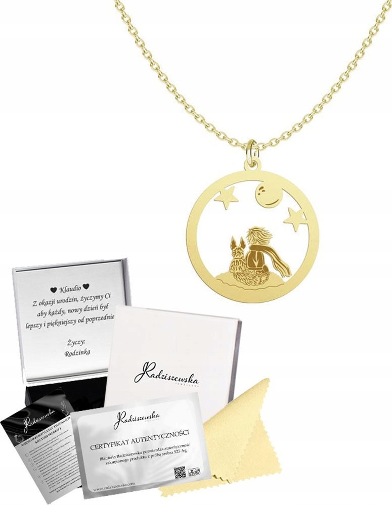 Radziszewska Jewellery Złoty Naszyjnik Mały Książę 925 Łańcuszek Prezent Kobieta GRAWER GRATIS