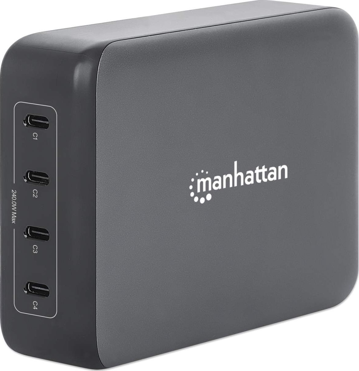 MANHATTAN 4-Port GaN USB Power Delivery-Ladestation PD 3.1 Vier USB-C PD-Ports mit bis zu 140W pro Port 240 W Gesamtleistung schwarz