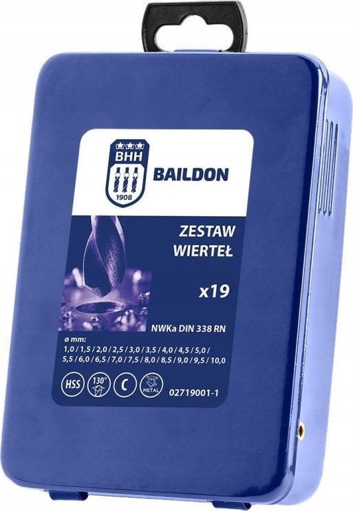 Komplet wierteł do stali i żeliwa NWKa M-19, 1,0-10,0 mm, szlifowane, HSS (19 szt.)