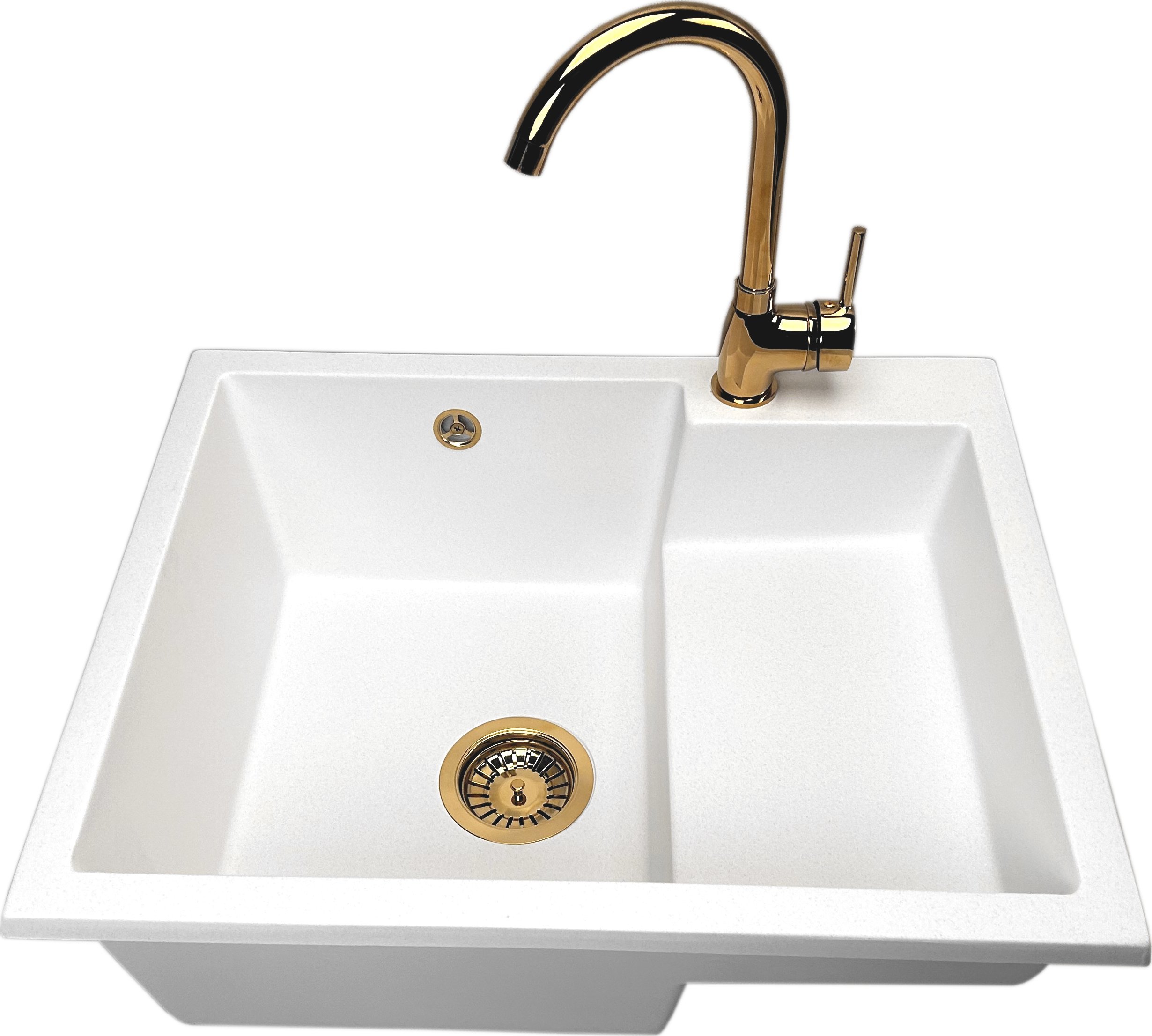 Zlewozmywak PREHNIT Zlewozmywak jednokomorowy COMAZ biały + bateria złota