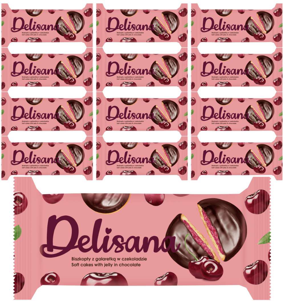 Delisana Ciastka z wiśniową galaretką 135g x 12 sztuk