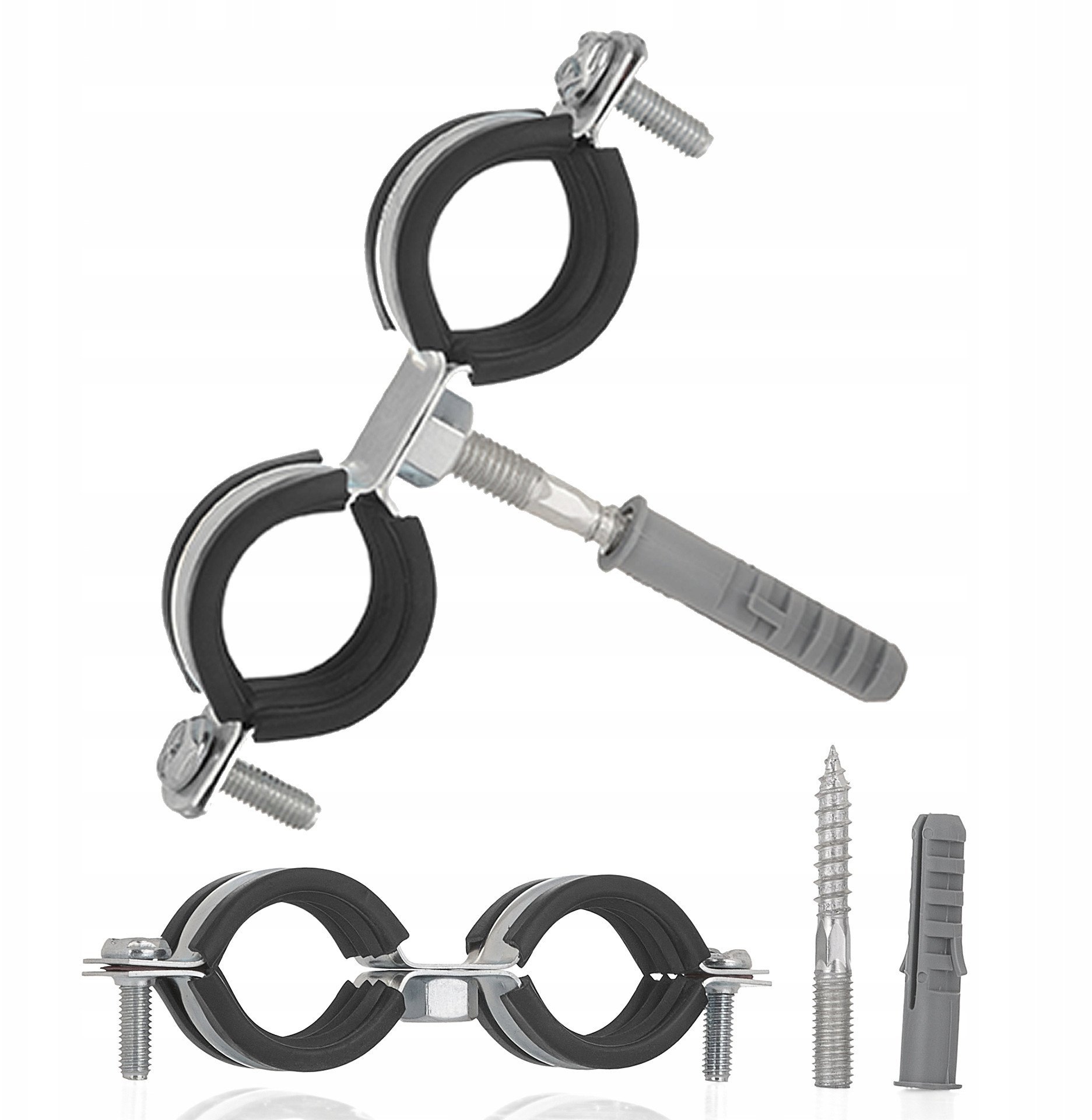 Obejma metalowa z gumą do rur podwójna 1" 32-36mm (200)