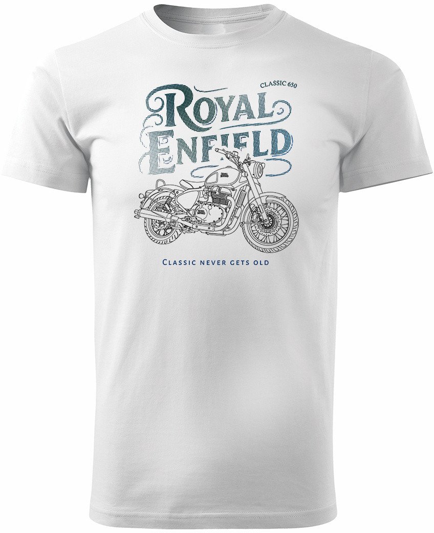 Koszulka motocyklowa z motocyklem na motor Royal Enfield Classic 650 Legend męska biała M