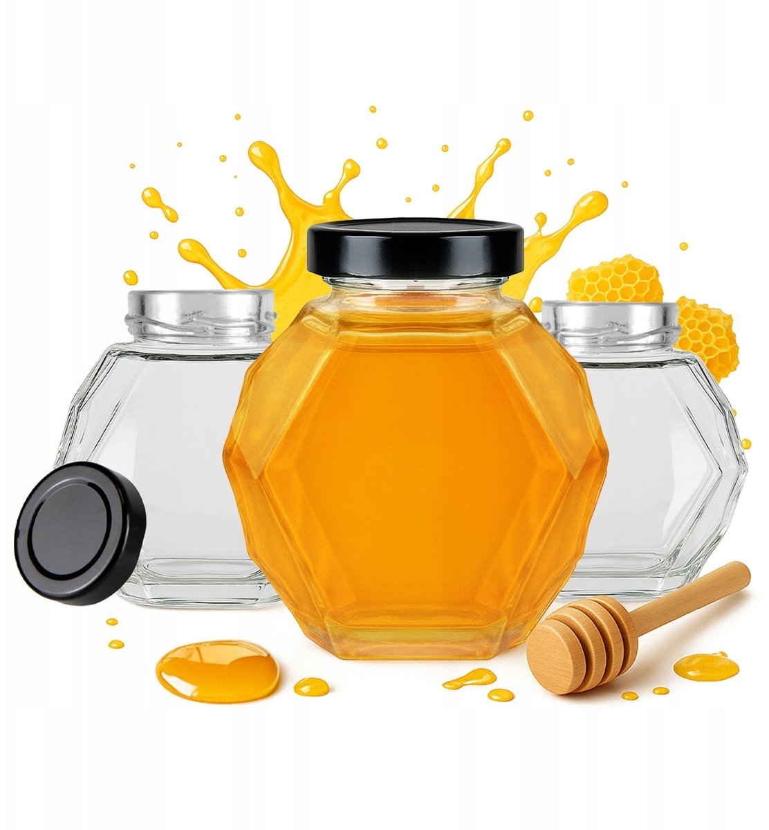 5x Słoik Szklany GUCIO 380ml na MIÓD Przetwory Dżem Krem Prezent 3D Słoiki