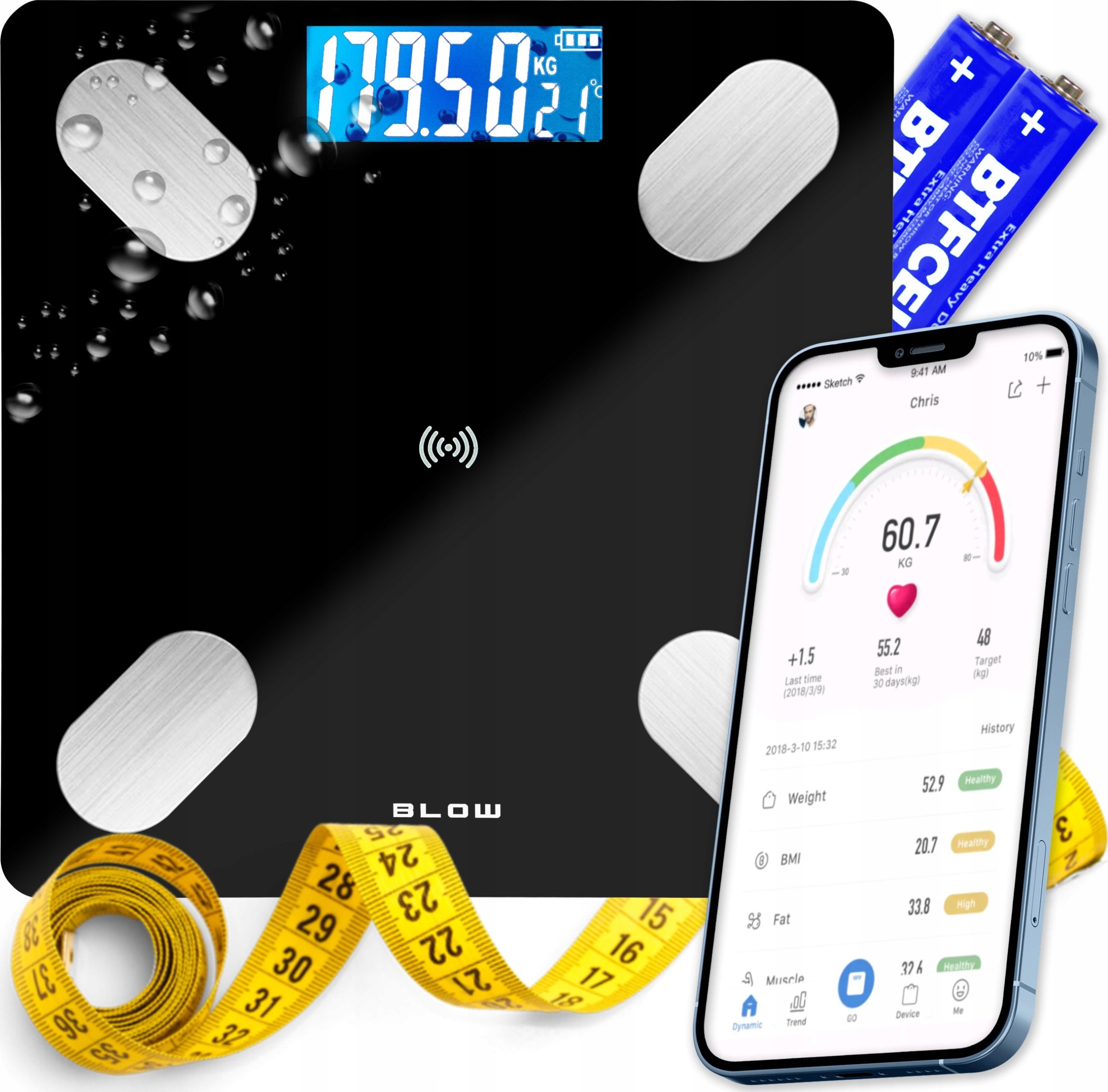 Waga Łazienkowa Elektroniczna Analityczna Bluetooth Dokładna Aplikacja BMI