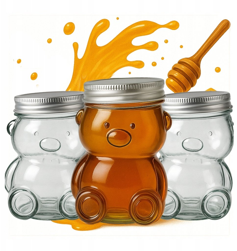 24x Słoik miś 80ml szklany z zakrętką na miód konfitury przyprawy ozdoba