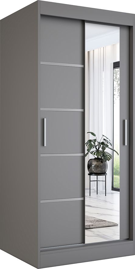 Elior Antracytowa szafa przesuwna z lustrem - Lorenza 2X