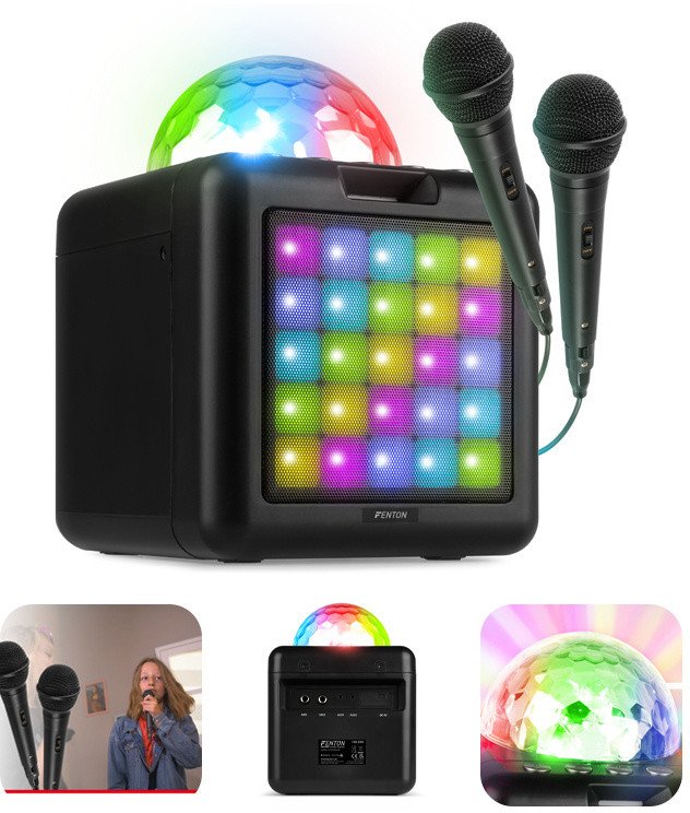 Głośnik Fenton Głośnik bluetooth karaoke z półkulą LED 15W BT 2 mikrofony one size