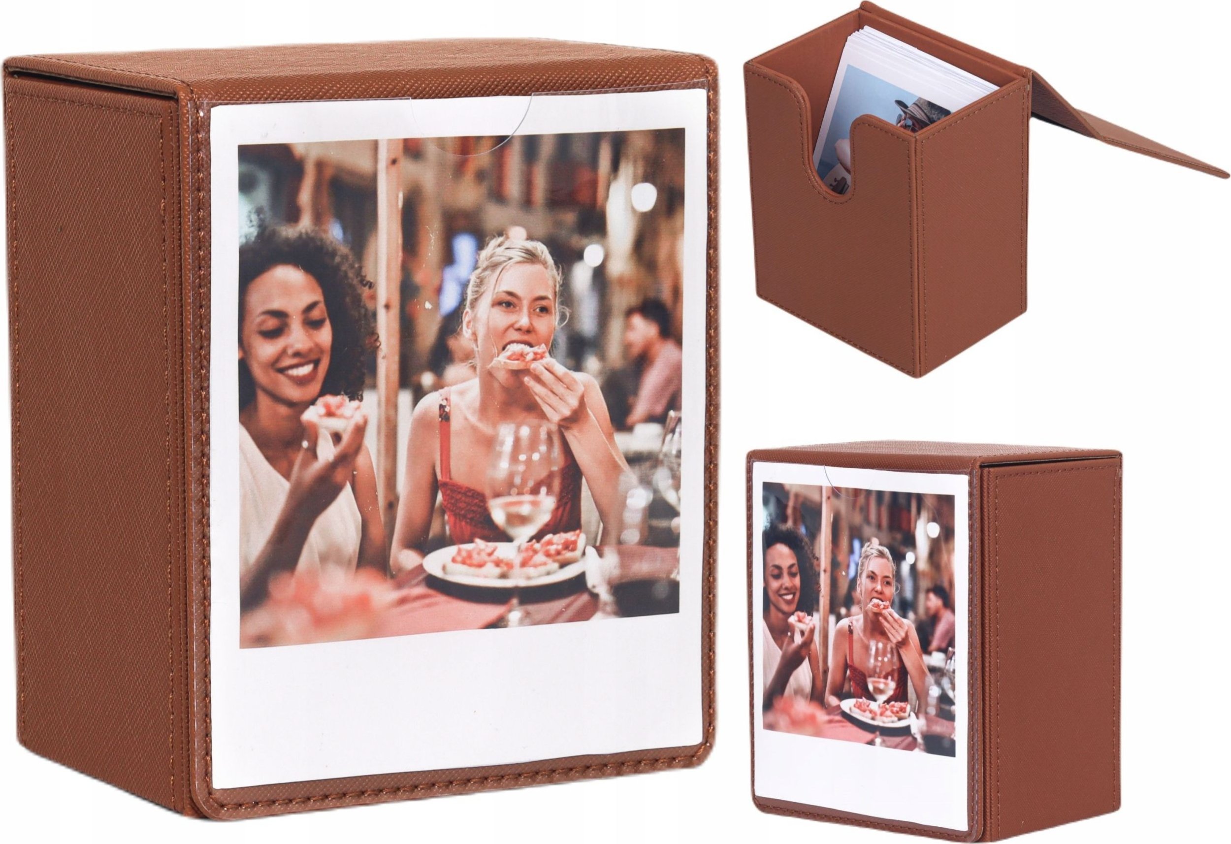 LoveInstant Etui Pudełko Box Na 100 Zdjęcia Do Fuji Instax Wide 400 Sq Polaroid 600 Brązowy Okienko