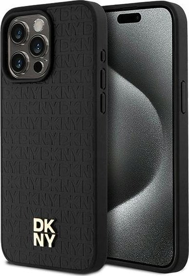DKNY DKHMP15XPSHRPSK iPhone 15 Pro Max 6.7" czarny/black hardcase Leather Monogram Pattern Metal Logo MagSafe