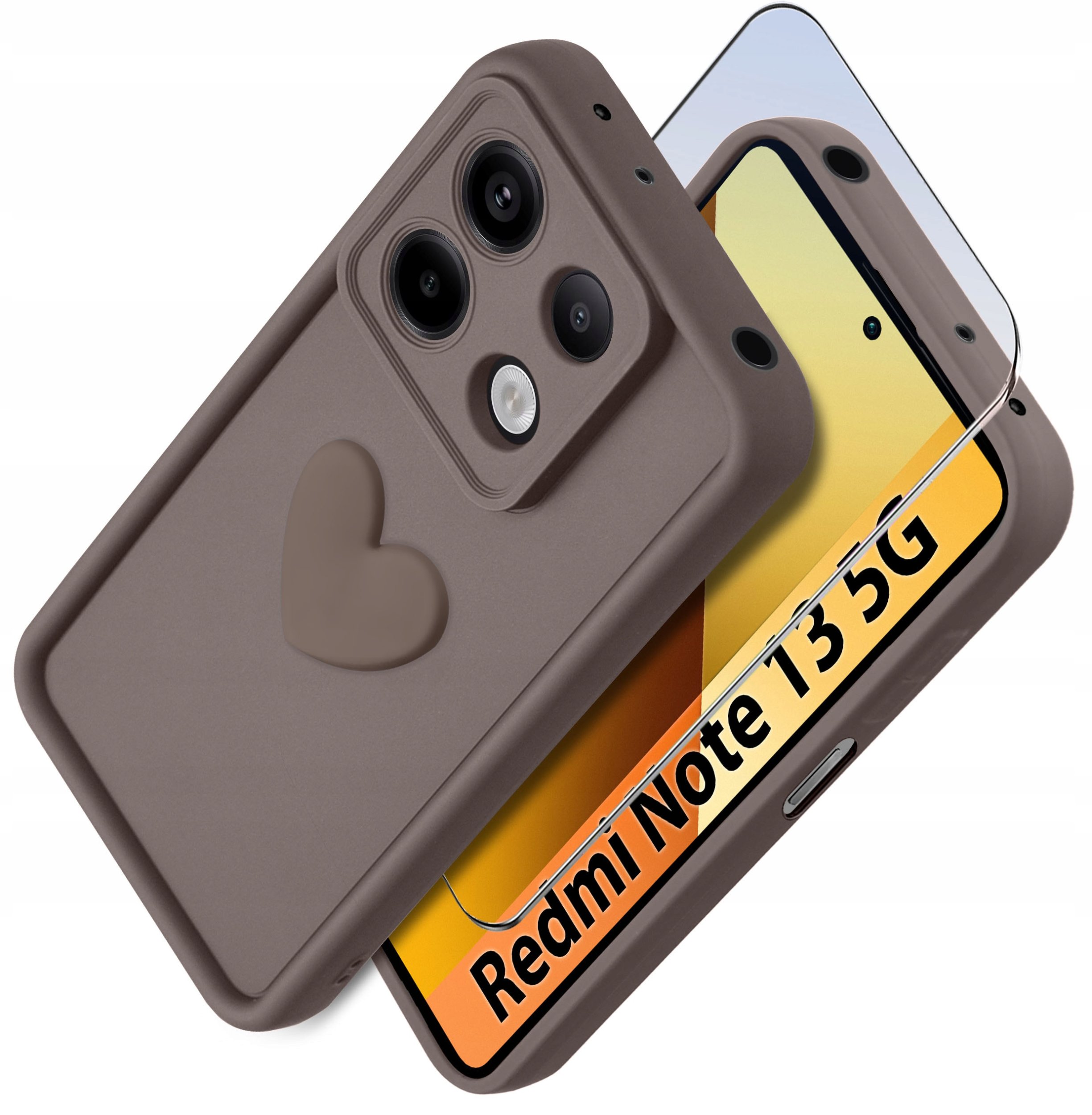 Etui do Xiaomi Redmi Note 13 5G silikonowe MATOWE serce + Szkło ochronne 9H