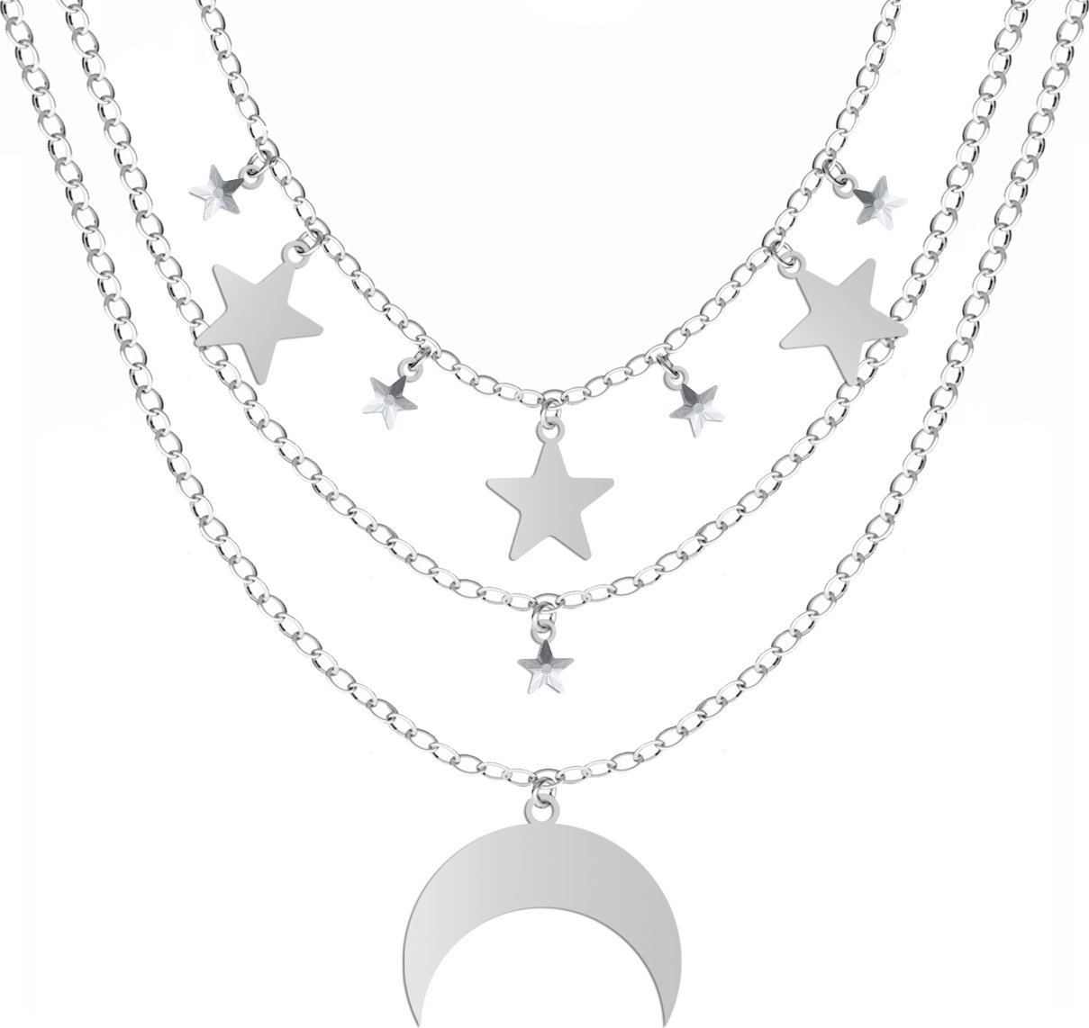 Radziszewska Jewellery Potrójny Naszyjnik z Księżycem Gwiazdkami srebro925