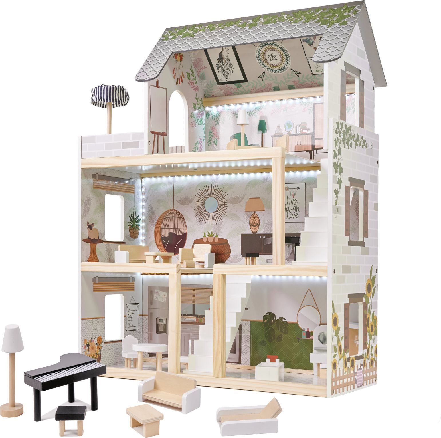 Kontext LULILO Domek dla lalek drewniany FLORO boho LED