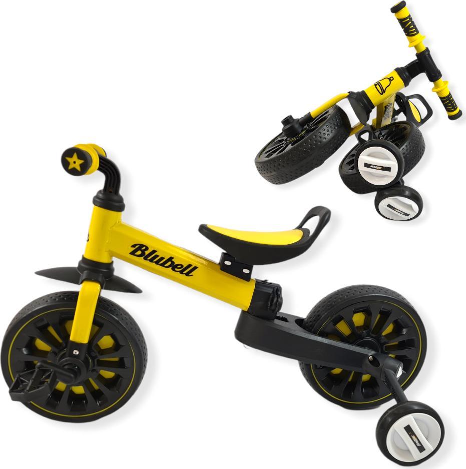 Rowerek biegowy BLUBELL dwukołowy plus koła pomocnicze 4 w 1 składany Blubell 110 żółty