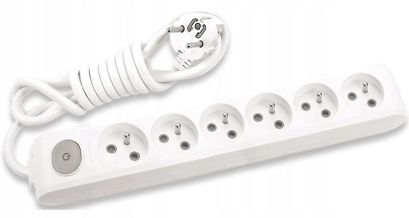Przedłużacz Przenośny 6-Krotny Z Uziemieniem, Wyłącznikiem I Przesłonami Styków 1,5m, Kolor Biały / WLTA0661-2WH