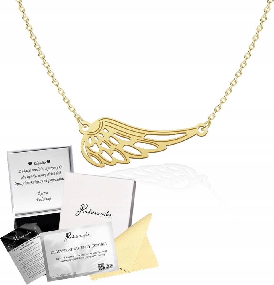 Radziszewska Jewellery ZŁOTY Naszyjnik SKRZYDŁO ANIOŁA Celebrytka Łańcuszek SREBRO 925 Prezent