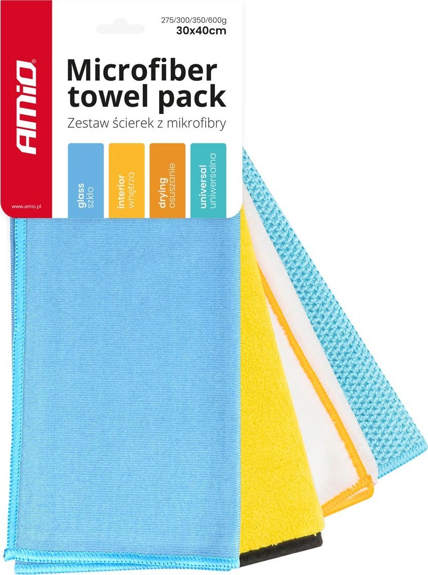 AMiO Zestaw ściereczek z mikrofibry 30x40 cm 4 szt. 275/300/350/600g amio-03751