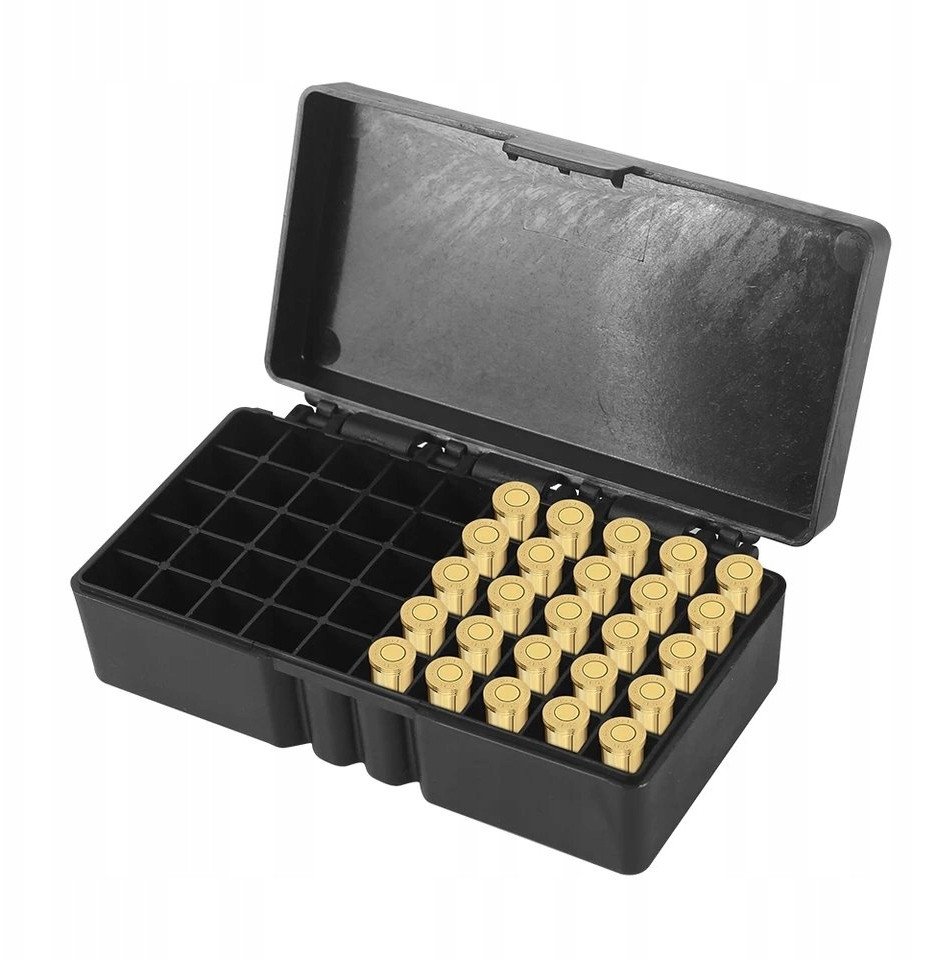 PUDEŁKO Skrzynka na AMUNICJĘ 9mm CZARNE BEZPIECZNE PISTOLET 50 miejsc