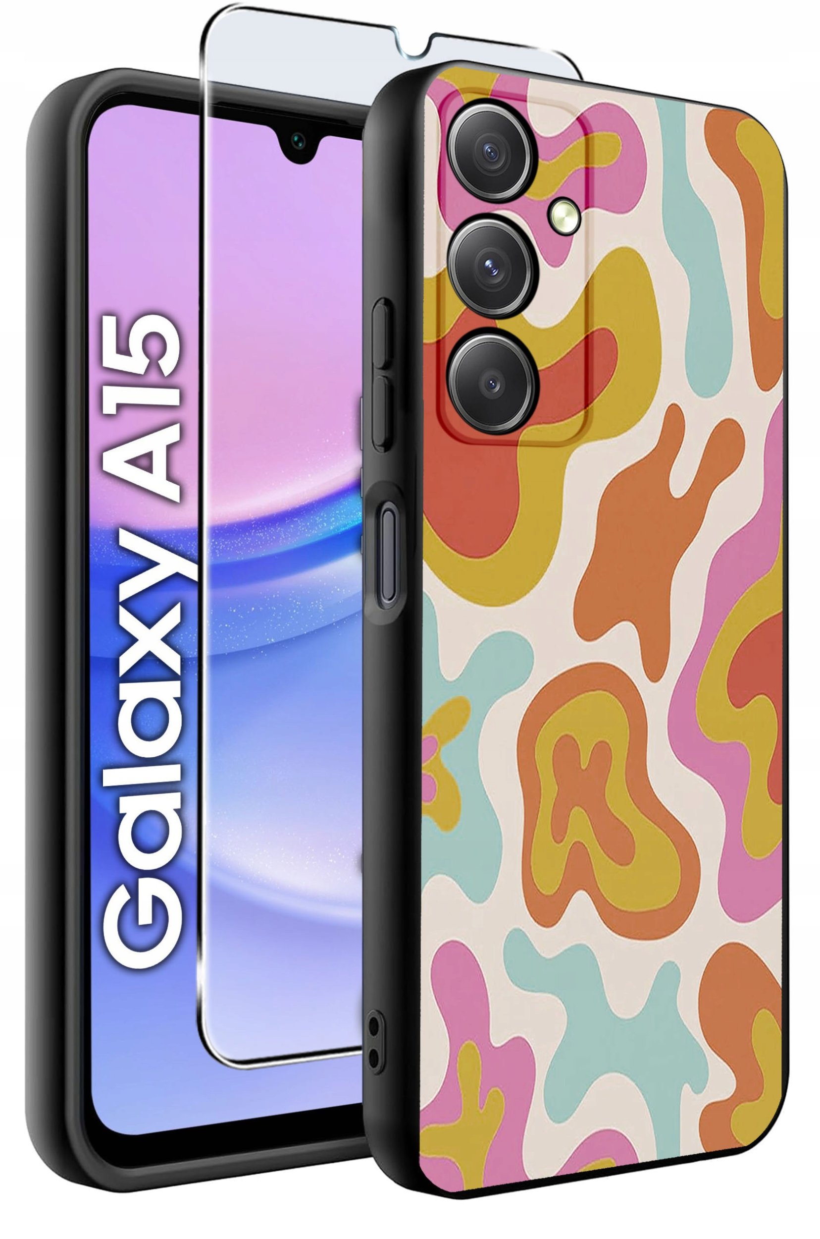 ETUI do Samsung A15 4G | 15 5G WZORY | SILIKONOWE MATT CASE + SZKŁO 9H