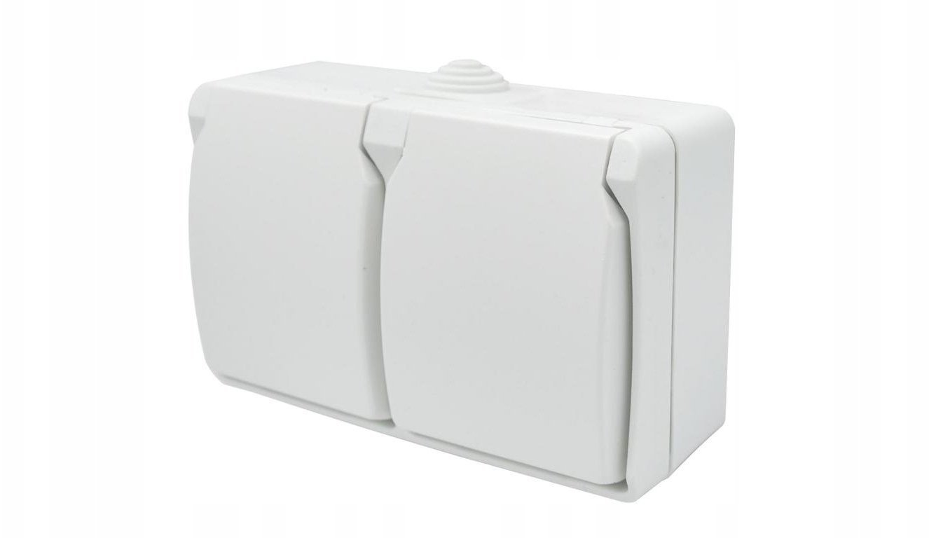 Düwi Gniazdo podwójne z uziemieniem natynkowe z klapką Aqua Plus IP44 biały 40225