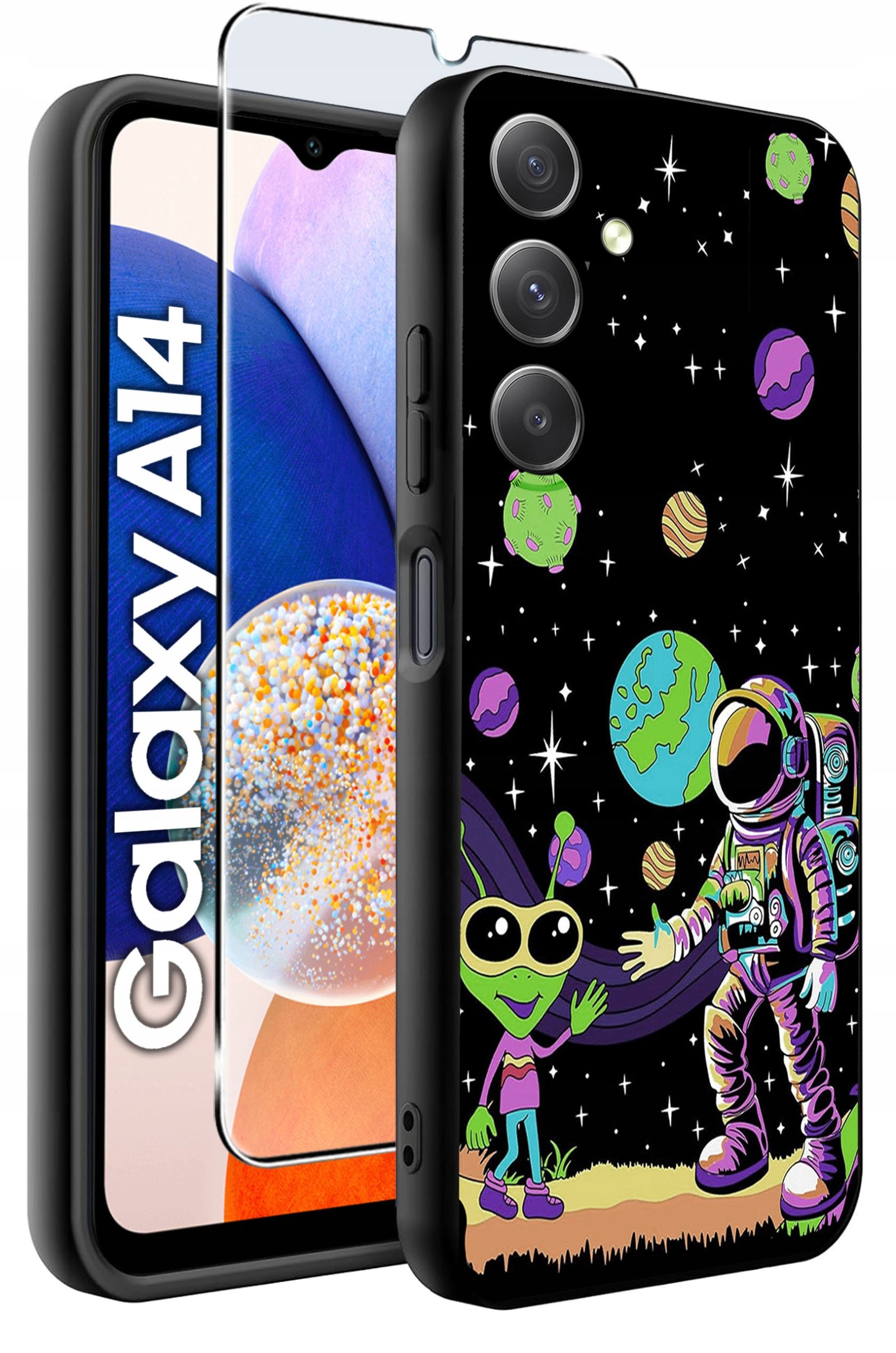 ETUI do Samsung A14 5G WZORY | SILIKONOWE MATT CASE + SZKŁO HARTOWANE 9H