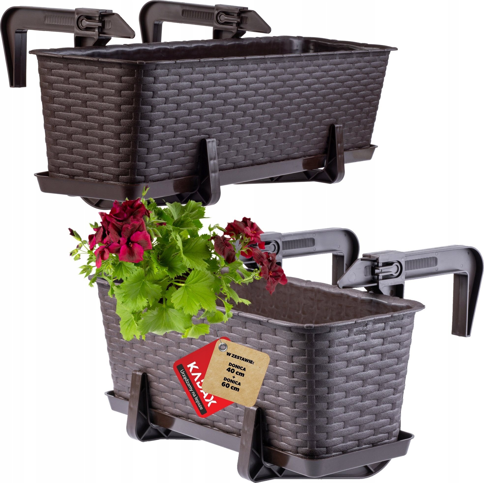 Kadax Doniczka Skrzynka Balkonowa Uchwyty 40+60cm 2szt