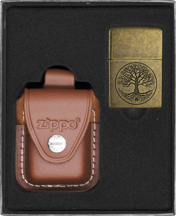 Zestaw ZIPPO Zapalniczka TREE OF LIVE ANTIQUE BRASS Prezentowy No2