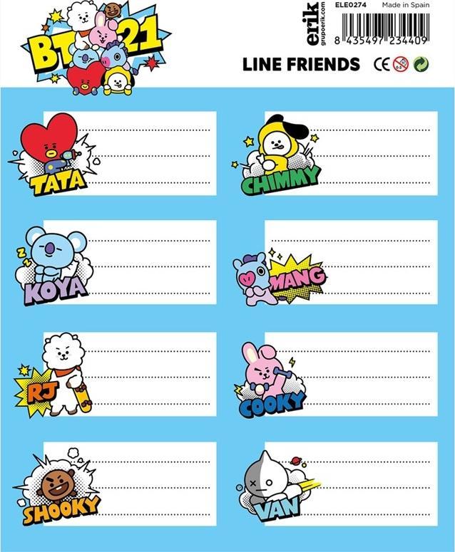 BT21 Line Friends BT21 - Zestaw 16 naklejek na zeszyty / książki