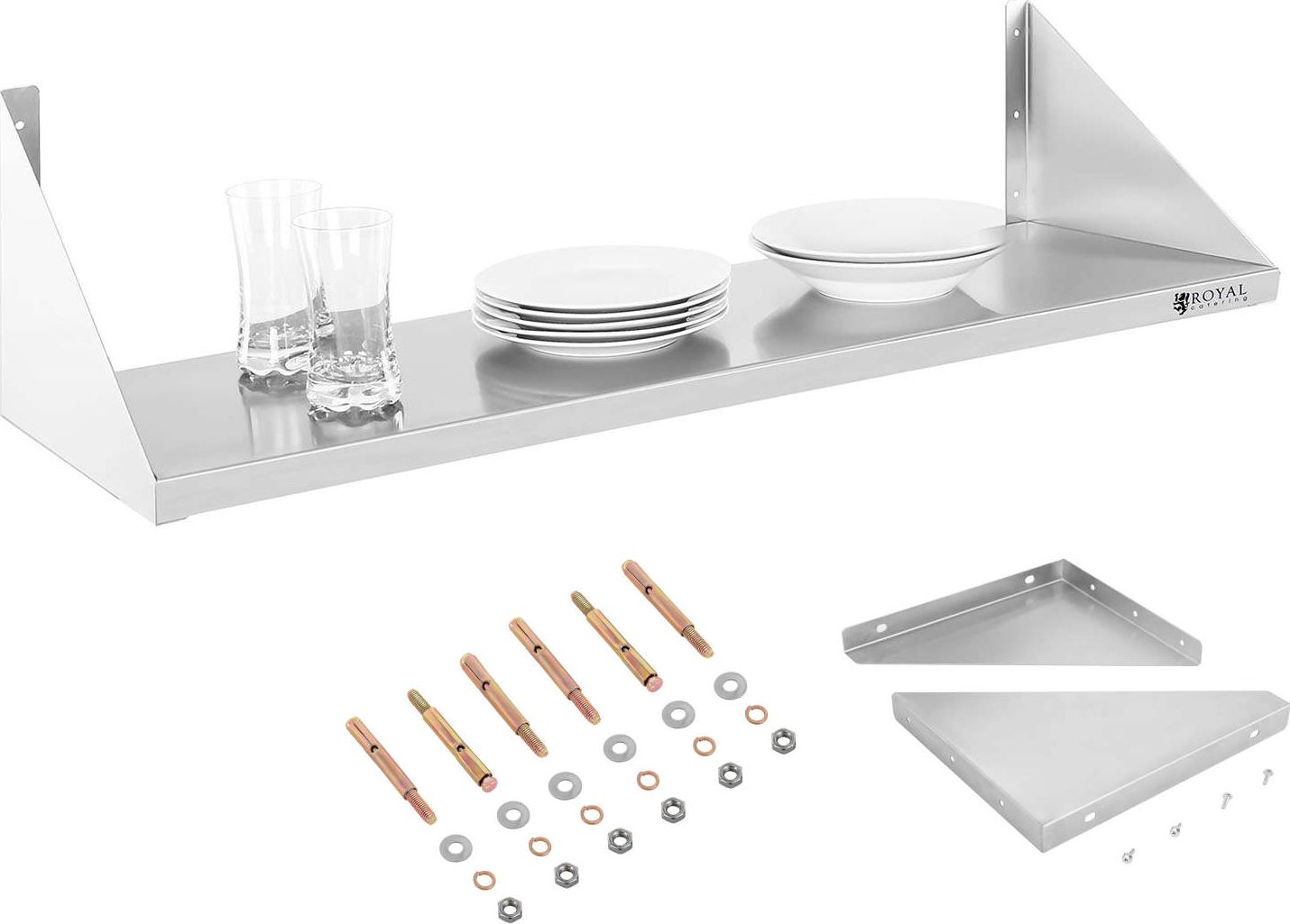 Royal Catering Półka ścienna wisząca stalowa nierdzewna pojedyncza 90cm Półka ścienna wisząca stalowa nierdzewna pojedyncza 90cm